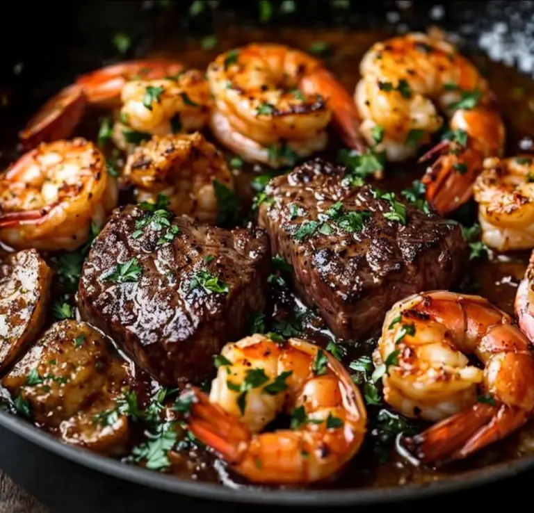 Indulge In Garlic Butter Surf And Turf Steak And Shrimp Delight