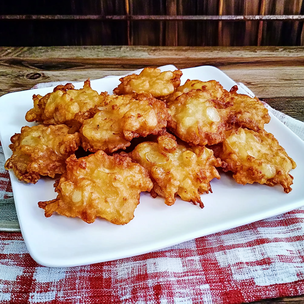 onion fritters recipe, crispy onion fritters, homemade onion fritters, Amish fritters, fried onion patties, Amish onion patties