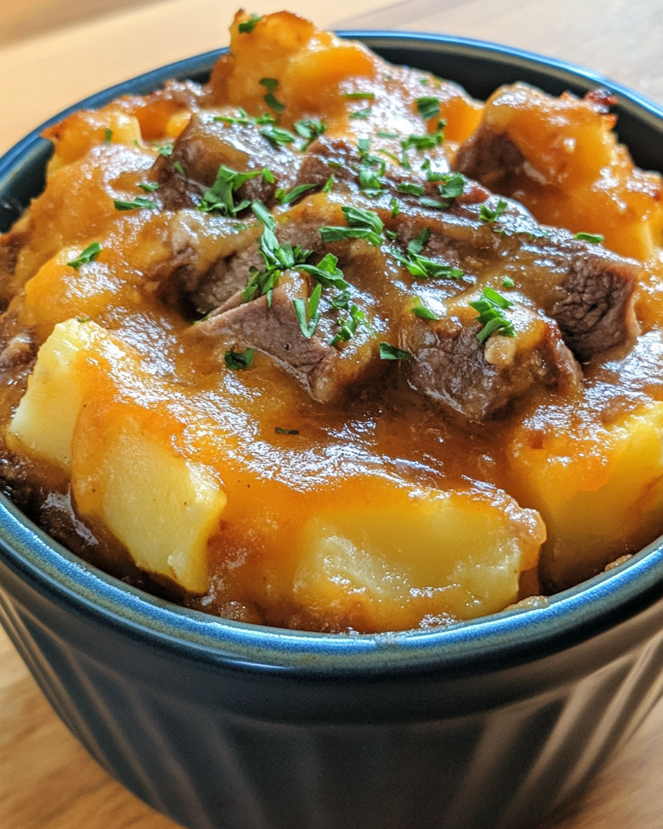 slow cooker steak and potatoes, crockpot steak bake, loaded steak and potato casserole, cheesy steak and potatoes, crockpot beef and potatoes, loaded potato bake with steak