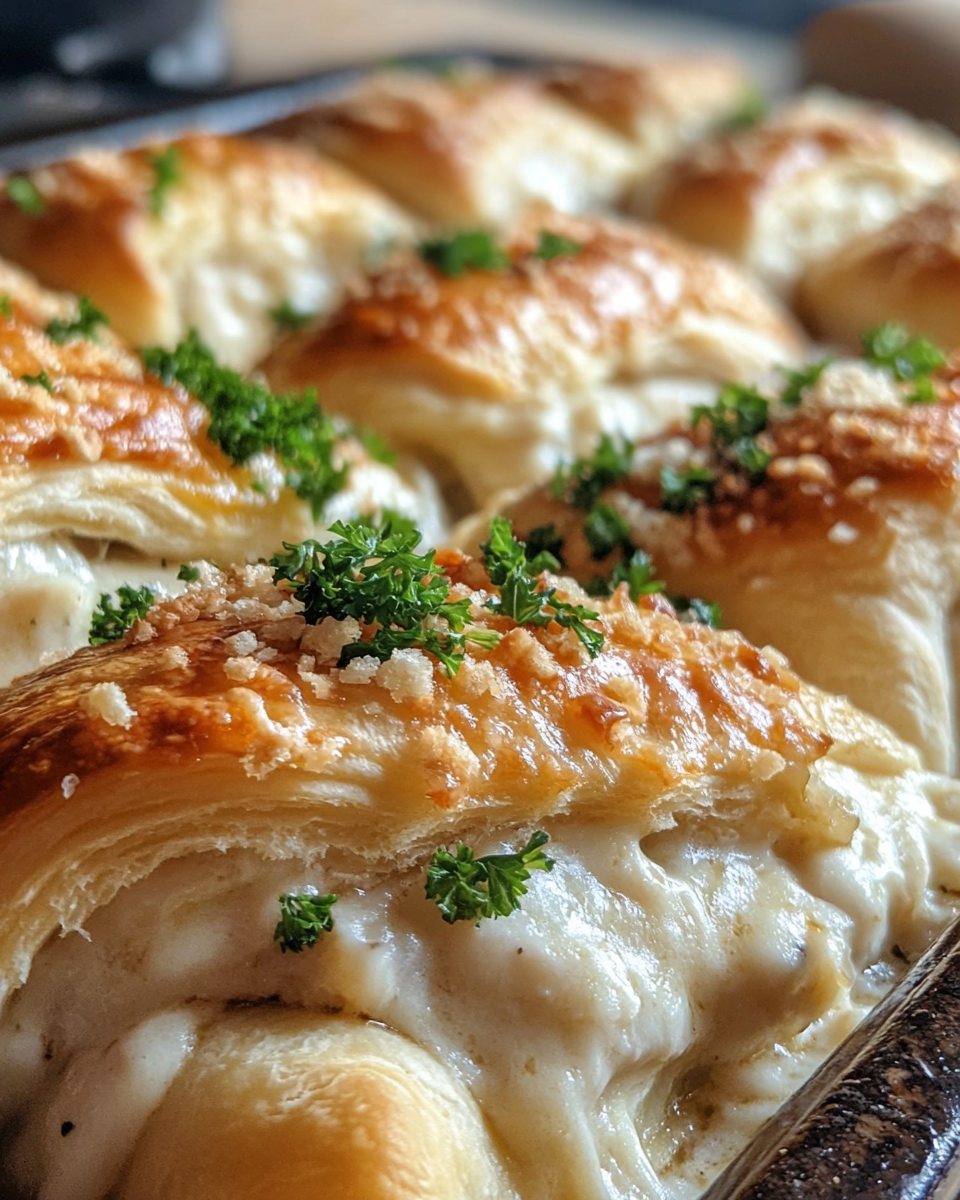 Alfredo crescent rolls, cheesy stuffed crescent rolls, chicken crescent roll appetizers, creamy Alfredo chicken rolls, stuffed crescent roll recipe, easy Alfredo crescent rolls