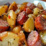 smoked sausage and potatoes skillet, sausage potato dinner, sausage and potato recipes, smoked kielbasa and potatoes