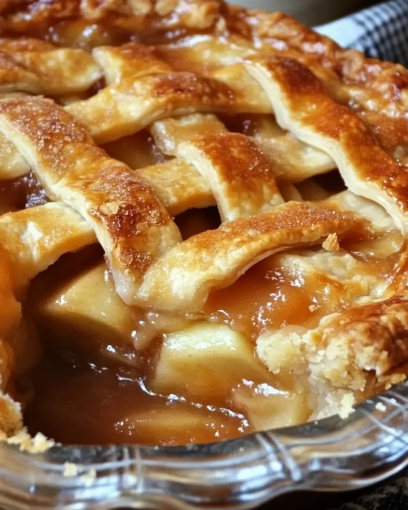 indulgent apple pie, caramel apple pie, rich apple dessert, bourbon apple pie, decadent apple dessert