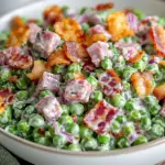 pea salad with bacon, creamy bacon pea salad, easy pea salad, bacon cheddar pea salad, frozen pea salad