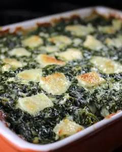 spinach casserole recipe, holiday side dish, cheesy spinach casserole, creamed spinach bake, Christmas spinach casserole