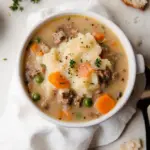 Shepherd’s pie soup recipe, beef and potato soup, classic Shepherd’s pie in soup form, comforting soup recipe, easy Shepherd’s pie soup