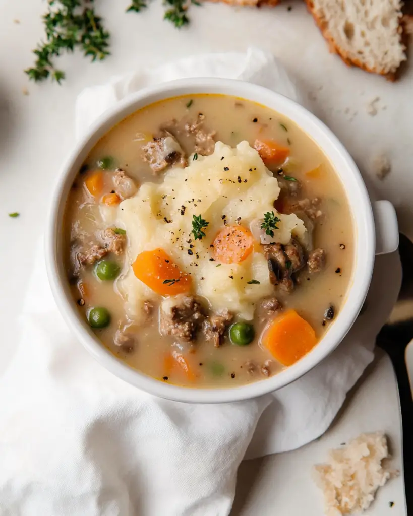 Shepherd’s pie soup recipe, beef and potato soup, classic Shepherd’s pie in soup form, comforting soup recipe, easy Shepherd’s pie soup