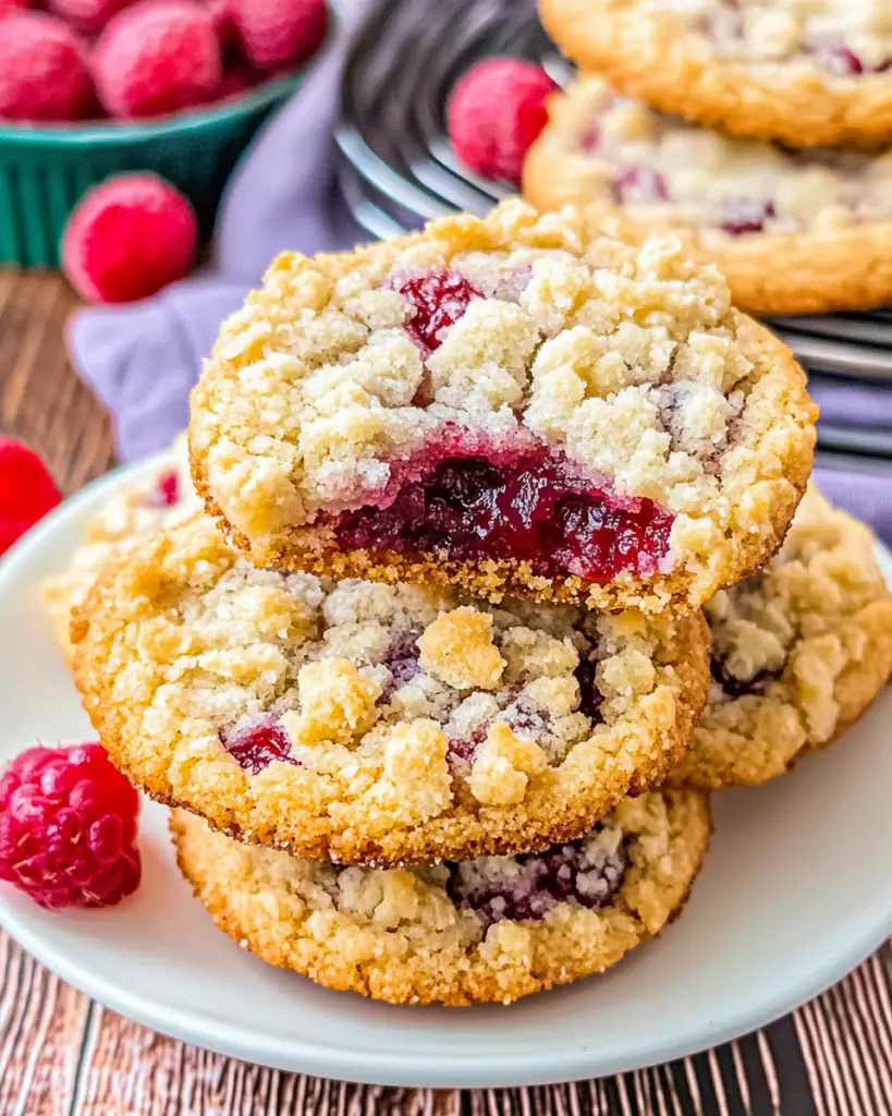 Raspberry jam cookies, raspberry shortbread cookies, raspberry crumble bars, crumble-topped cookies, raspberry thumbprint cookies