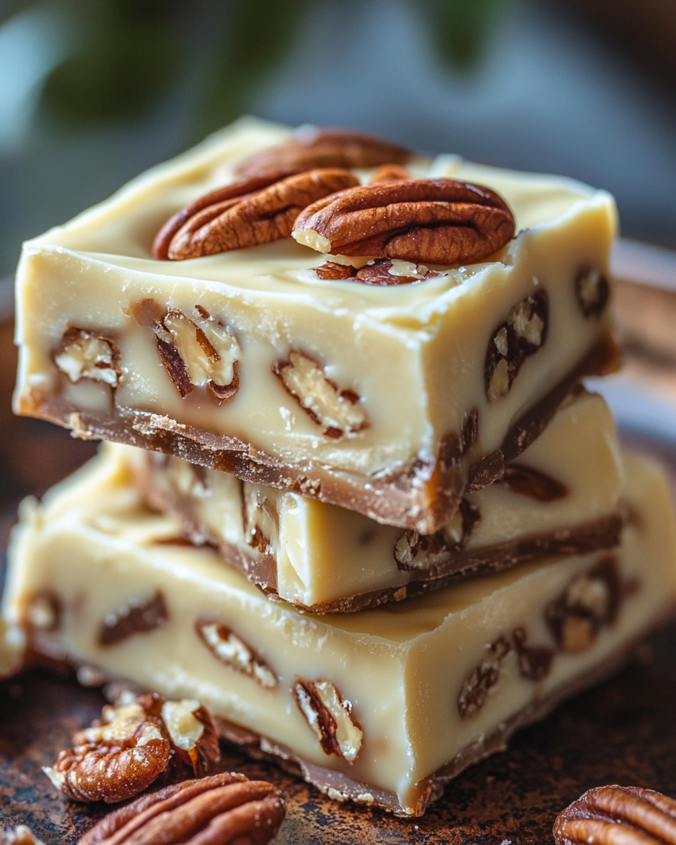 caramel pecan fudge, white chocolate fudge recipe, holiday fudge recipe, nutty caramel fudge, pecan caramel fudge, creamy fudge dessert