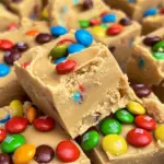 cookie dough fudge with M&Ms, no-bake M&M fudge, M&M dessert fudge, easy fudge recipe, cookie dough fudge recipe