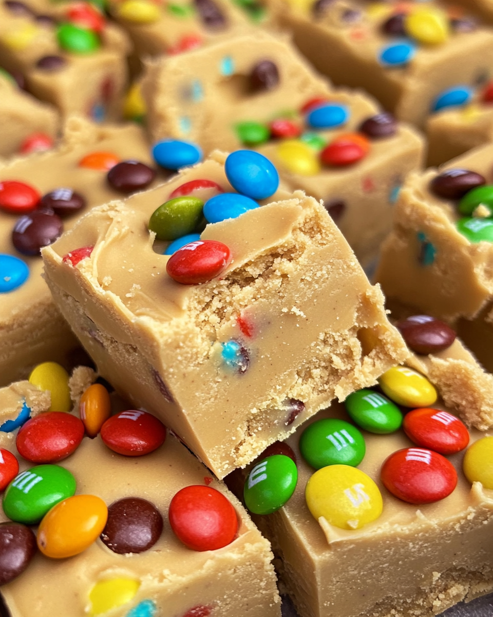 cookie dough fudge with M&Ms, no-bake M&M fudge, M&M dessert fudge, easy fudge recipe, cookie dough fudge recipe