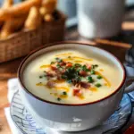 creamy potato soup with bacon, bacon potato chowder, hearty potato soup, classic potato bacon soup, loaded potato soup