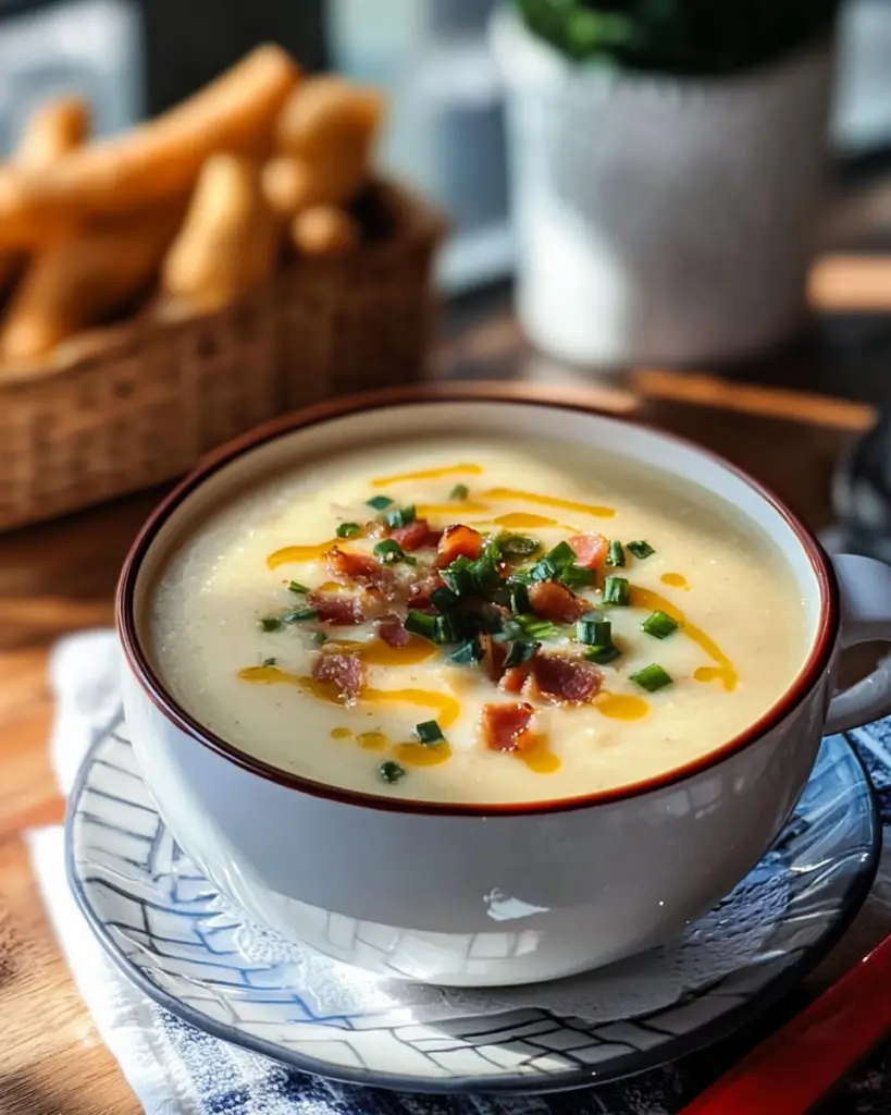 creamy potato soup with bacon, bacon potato chowder, hearty potato soup, classic potato bacon soup, loaded potato soup