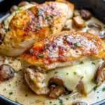 garlic butter stuffed chicken, mushroom stuffed chicken breast, creamy cheese stuffed chicken, garlic chicken recipe, mushroom cheese chicken