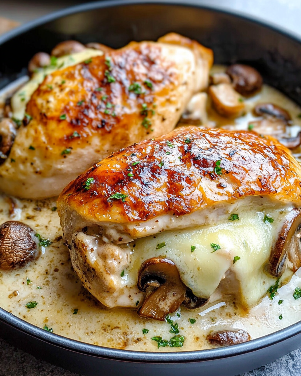 garlic butter stuffed chicken, mushroom stuffed chicken breast, creamy cheese stuffed chicken, garlic chicken recipe, mushroom cheese chicken