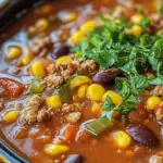 quick taco soup, taco soup with ground beef, one-pot taco soup, taco soup easy recipe, Mexican soup recipe, simple taco soup