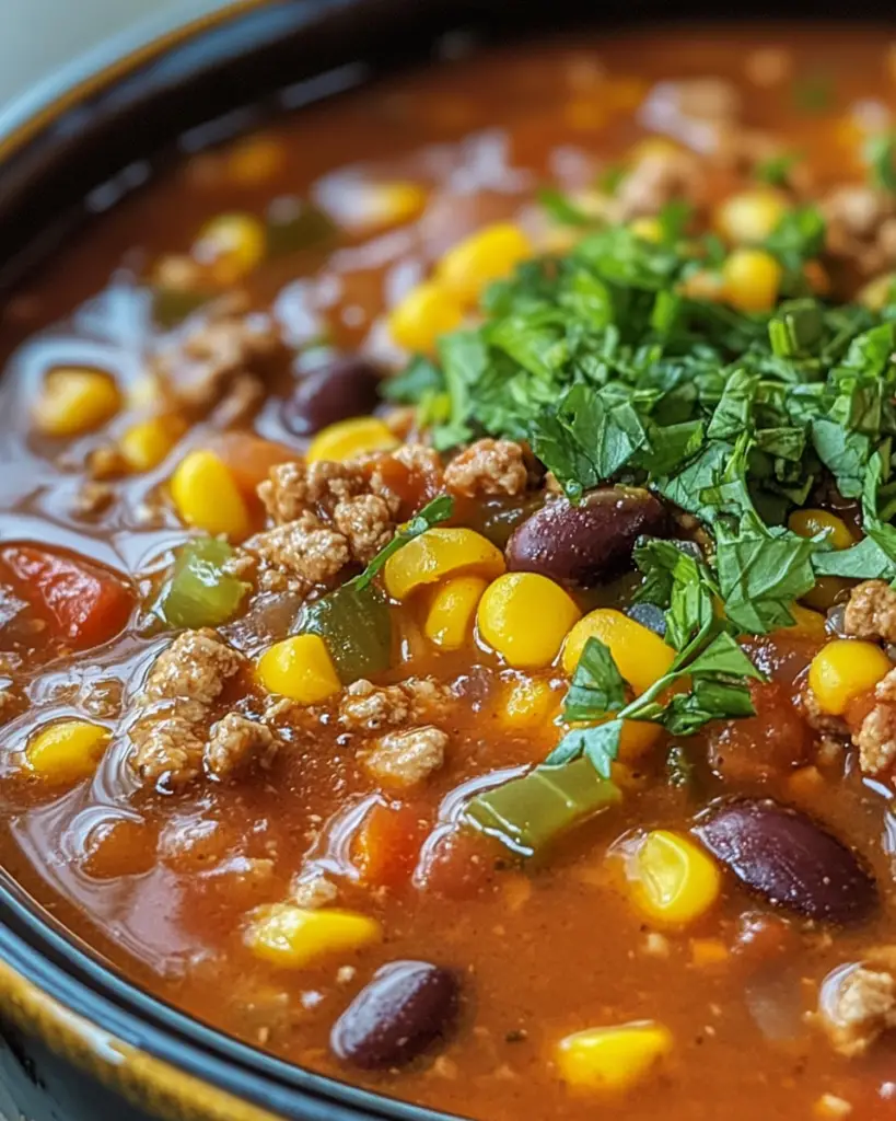 quick taco soup, taco soup with ground beef, one-pot taco soup, taco soup easy recipe, Mexican soup recipe, simple taco soup