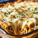 creamy baked spaghetti, spaghetti casserole with cream cheese, baked pasta with cream cheese, cheesy spaghetti bake, family pasta dish