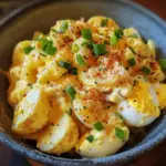 egg and potato salad, creamy deviled egg salad, classic potato salad with eggs, tangy potato egg salad, picnic potato salad