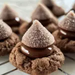 chocolate blossom cookies, Hershey kiss cookies, holiday chocolate cookies, soft chocolate sugar cookies, chocolate sugar blossom