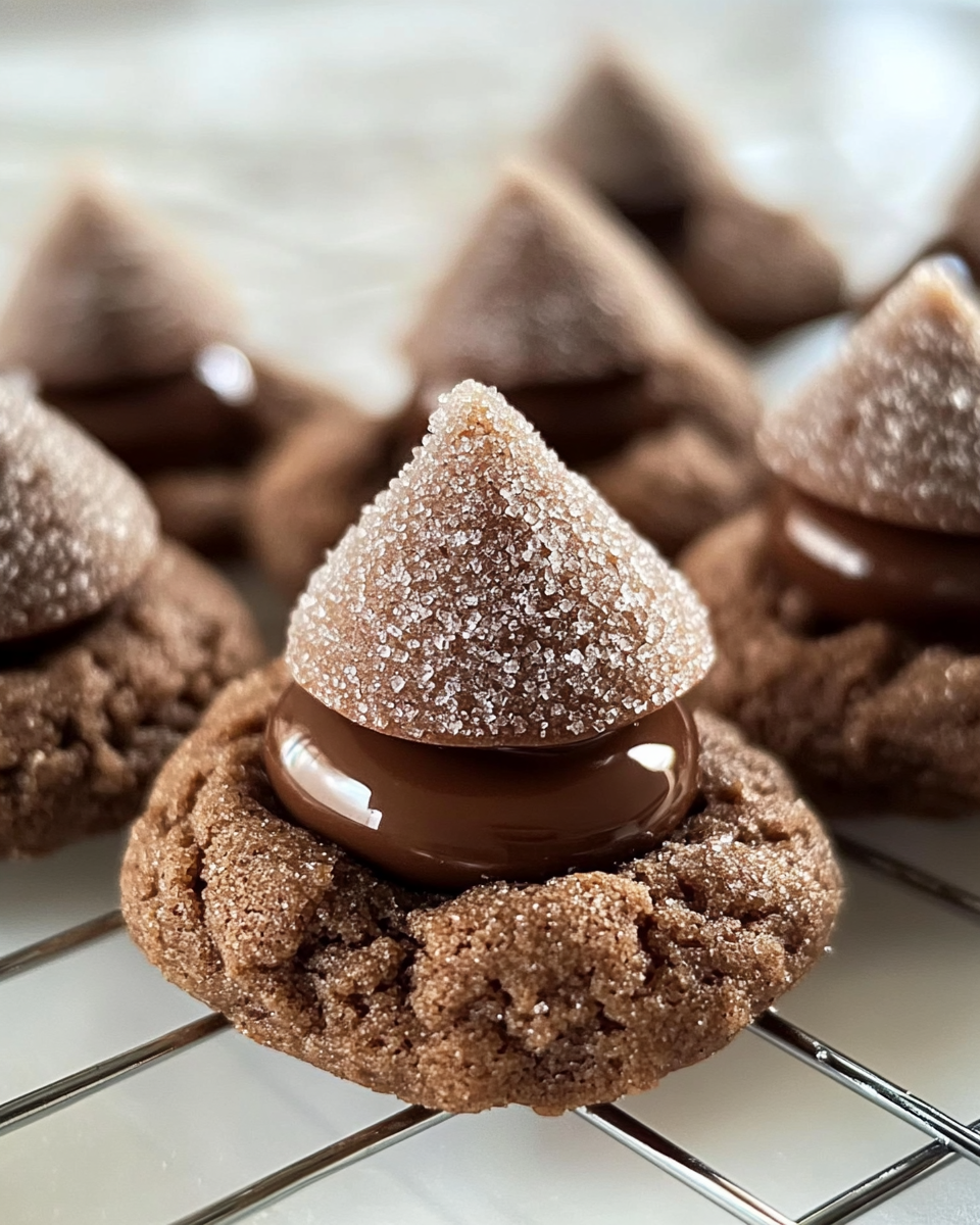 chocolate blossom cookies, Hershey kiss cookies, holiday chocolate cookies, soft chocolate sugar cookies, chocolate sugar blossom