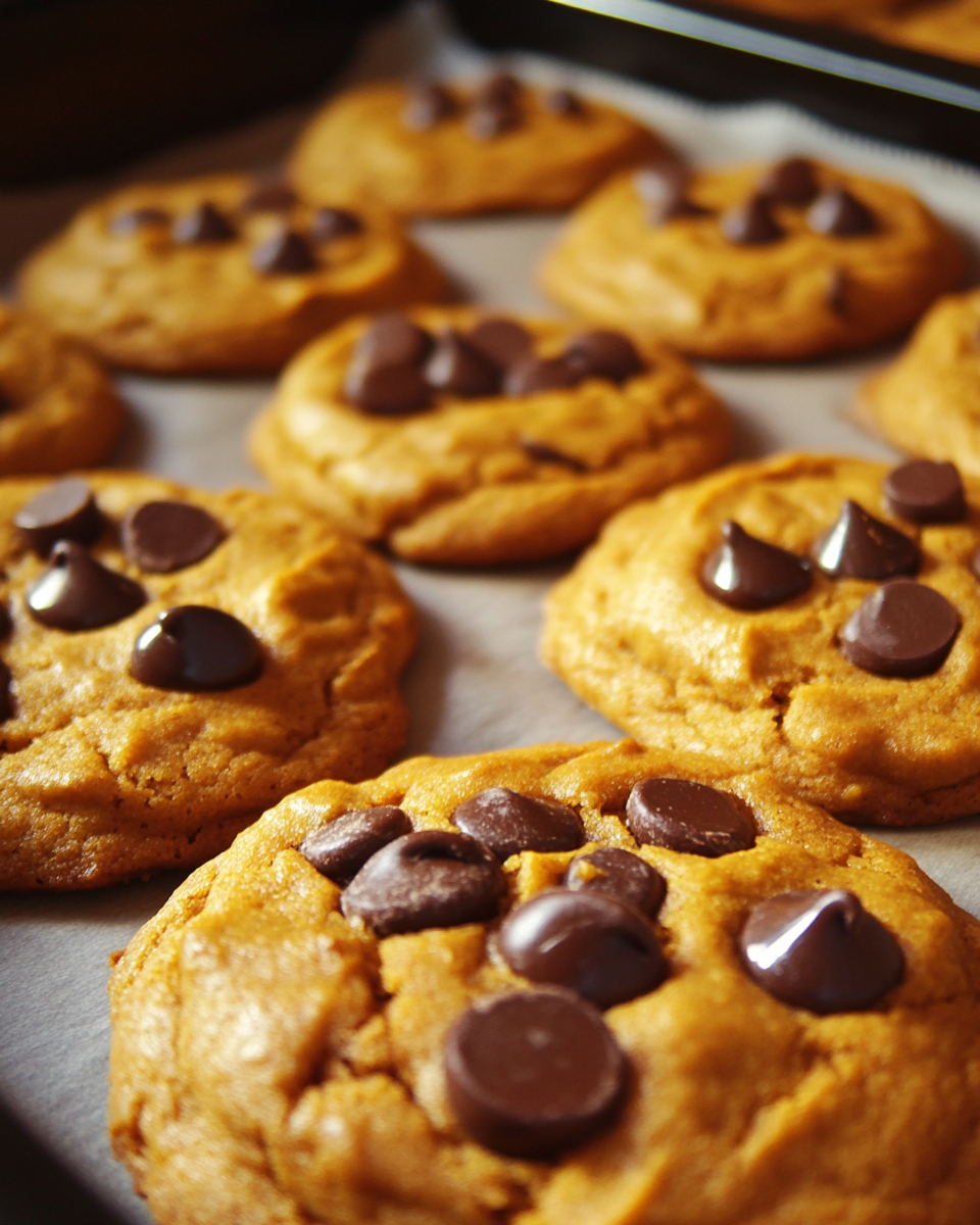 pumpkin cookies, pumpkin spice chocolate chip cookies, fall cookies, easy pumpkin cookies, chewy pumpkin cookies