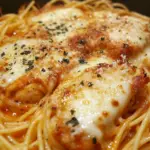 chicken pasta one-pot recipe, easy chicken parmesan pasta, one-skillet chicken pasta, creamy chicken parmesan pasta, Italian chicken pasta