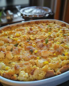 southern cornbread dressing, chicken cornbread stuffing, cornbread dressing with chicken, holiday chicken dressing, easy chicken dressing recipe