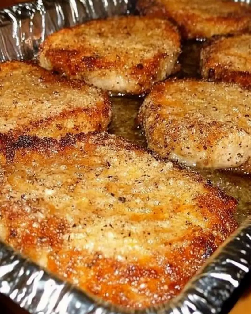 baked pork chops with Parmesan, crispy Parmesan pork chops, easy baked pork chops, pork chops with cheese crust, Parmesan crusted pork chops