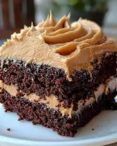 chocolate peanut butter cake, peanut butter frosting, easy chocolate cake recipe, homemade cake with frosting