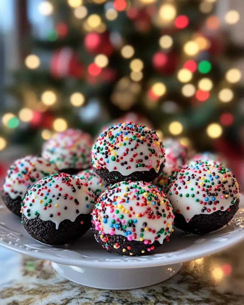 Christmas Oreo truffles, holiday Oreo cookie balls, no-bake Oreo treats, Christmas dessert balls, Oreo truffles with sprinkles