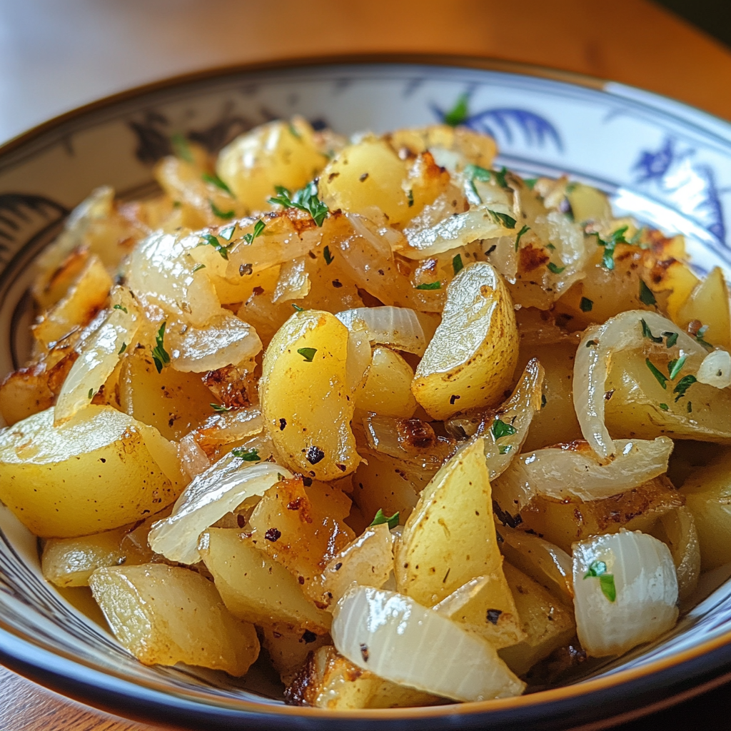 fried potatoes and onions, crispy skillet potatoes, pan-fried potatoes, caramelized onions with potatoes, potato and onion recipe