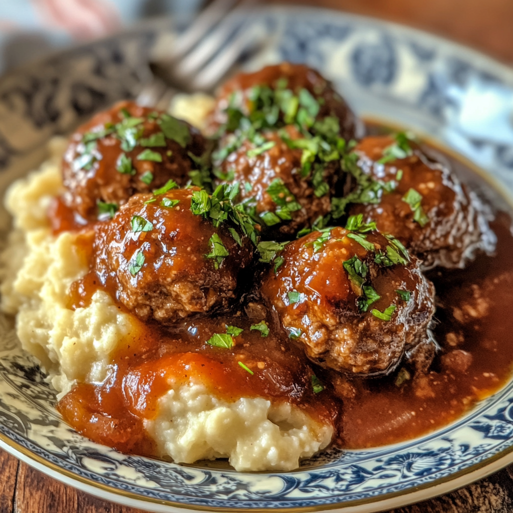 meatballs with mushroom gravy, easy Salisbury steak recipe, beef meatballs, Salisbury steak with gravy, comfort food meatballs