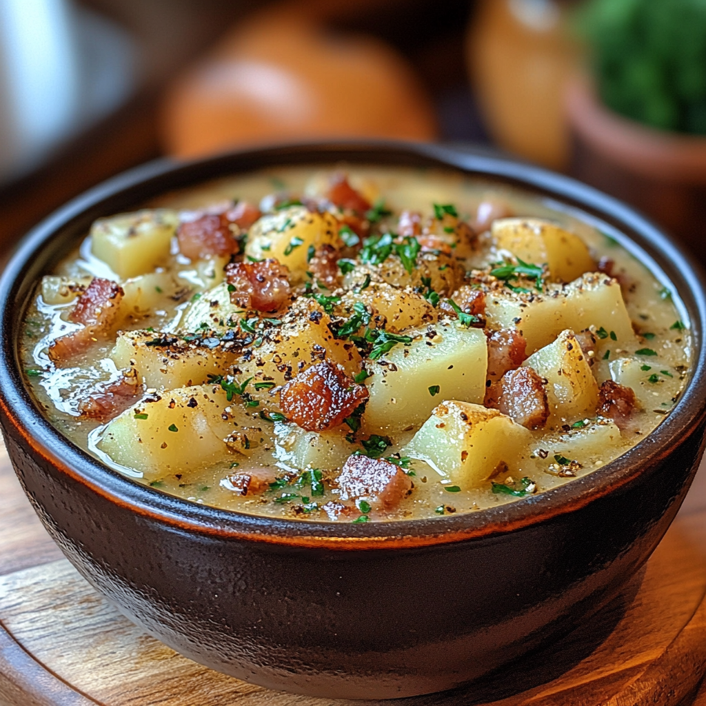 potato and bacon soup, classic potato soup, creamy bacon potato soup, old-fashioned soup recipe, hearty bacon soup