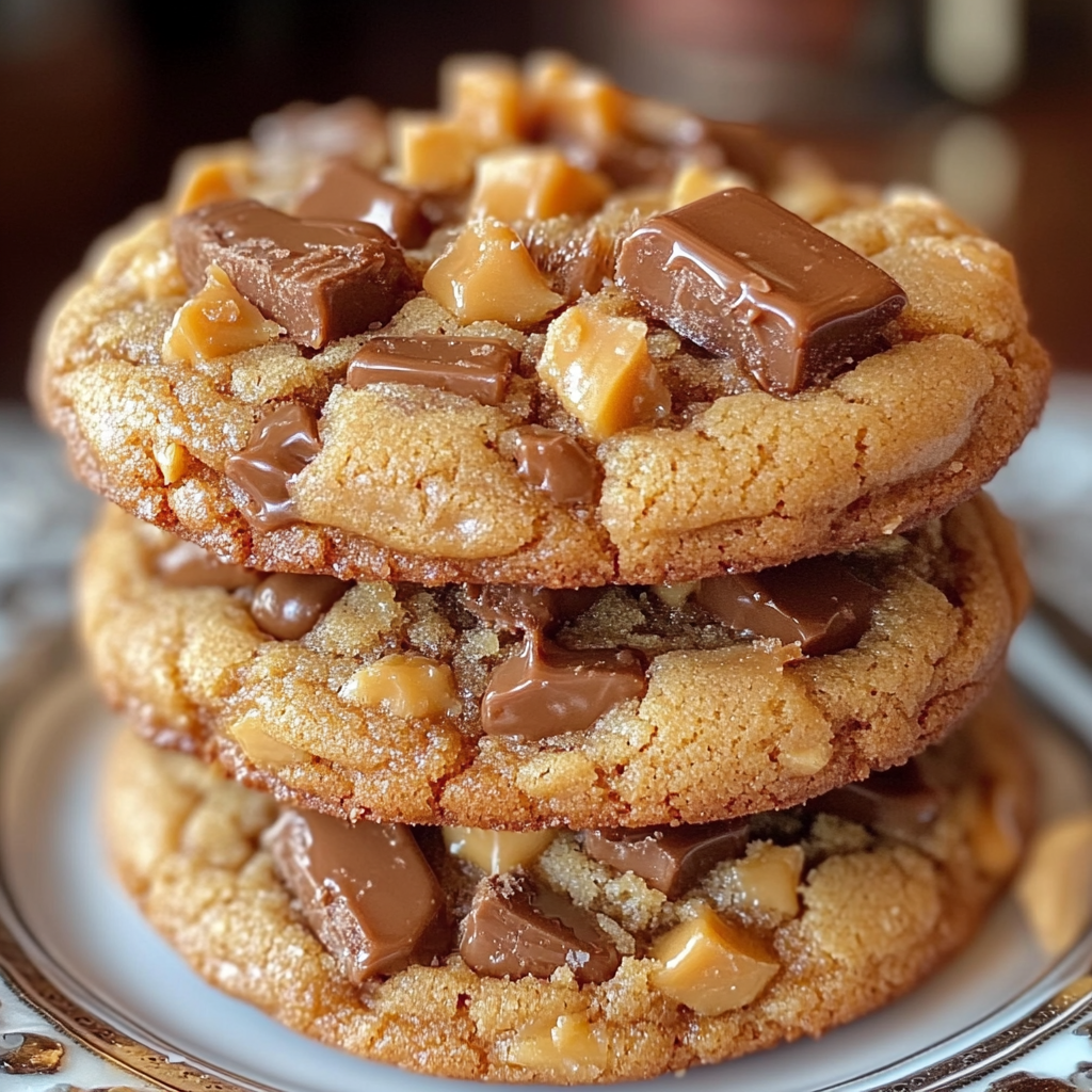 Butterfinger cookies, caramel crunch cookies, candy bar cookies, Butterfinger caramel cookies, chewy caramel cookies