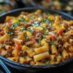 Tex-Mex pasta recipe, creamy Rotel pasta, cheesy pasta dish, spicy pasta bake, Rotel tomato pasta, easy pasta dinner