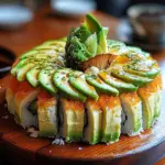 avocado sushi recipe, sushi cake with avocado, layered sushi cake, healthy sushi recipe, creative sushi ideas