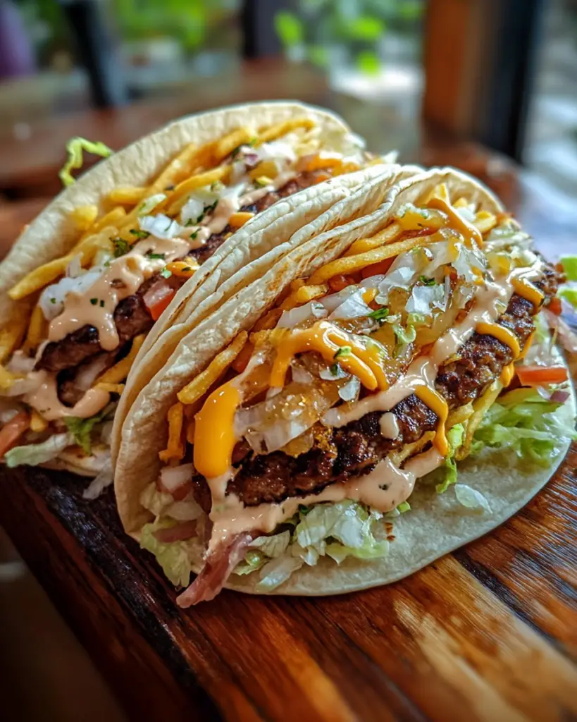 smash burger tacos, Big Mac tacos, burger taco fusion, fast-food style tacos, smash burger recipe, homemade Big Mac tacos, burger-inspired tacos