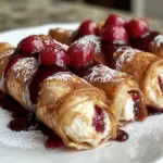 cheesecake-filled egg rolls, crispy dessert rolls, cherry dessert egg rolls, fruity cheesecake bites, sweet fried treats