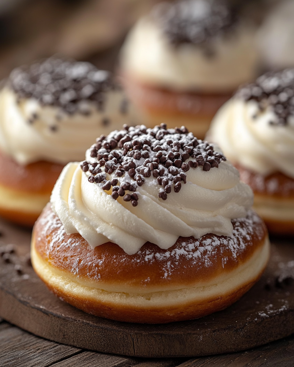 Italian donuts, cream-filled Bomboloni, Tuscan fried donuts, Italian pastry recipes, cream-stuffed donuts, traditional Italian Bomboloni