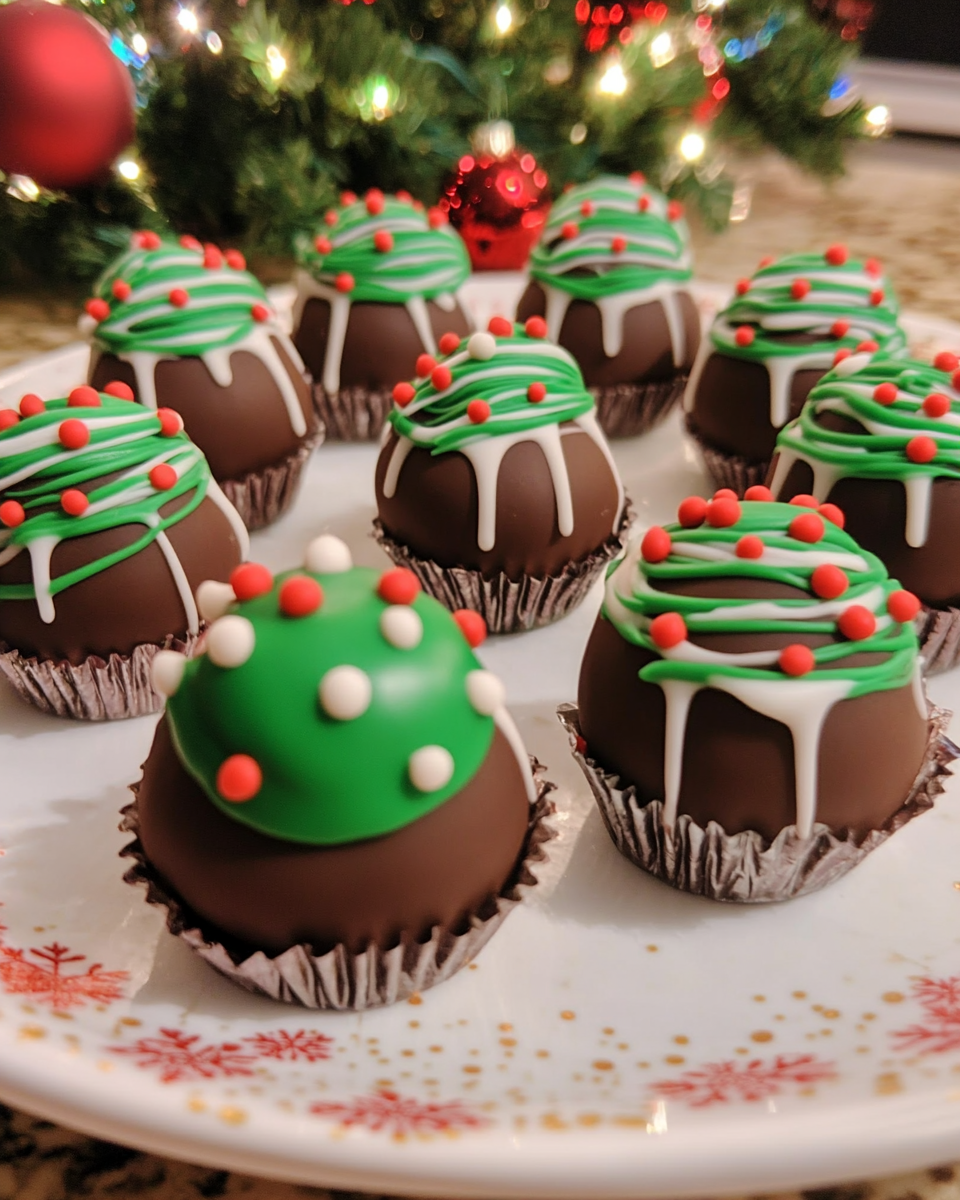 Christmas cake balls, holiday tree cake balls, festive no-bake treats, Little Debbie dessert recipes, Christmas-themed cake pops