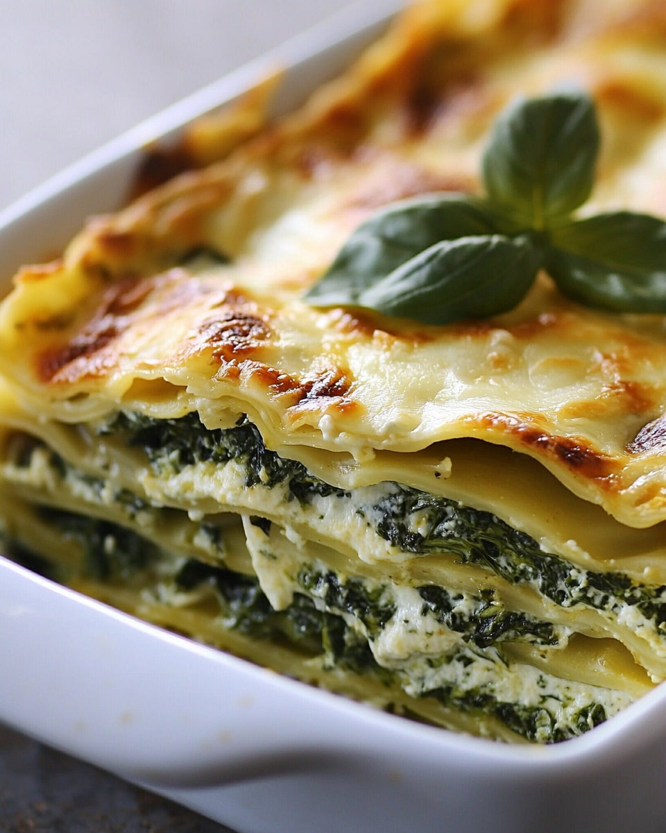 spinach lasagna recipe, vegetarian lasagna, ricotta spinach pasta bake, healthy lasagna recipe, quick spinach lasagna, cheesy vegetable lasagna