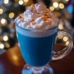 blue Christmas cocoa, holiday blue cocoa recipe, frosty blue cocoa, festive winter drinks, blue hot chocolate