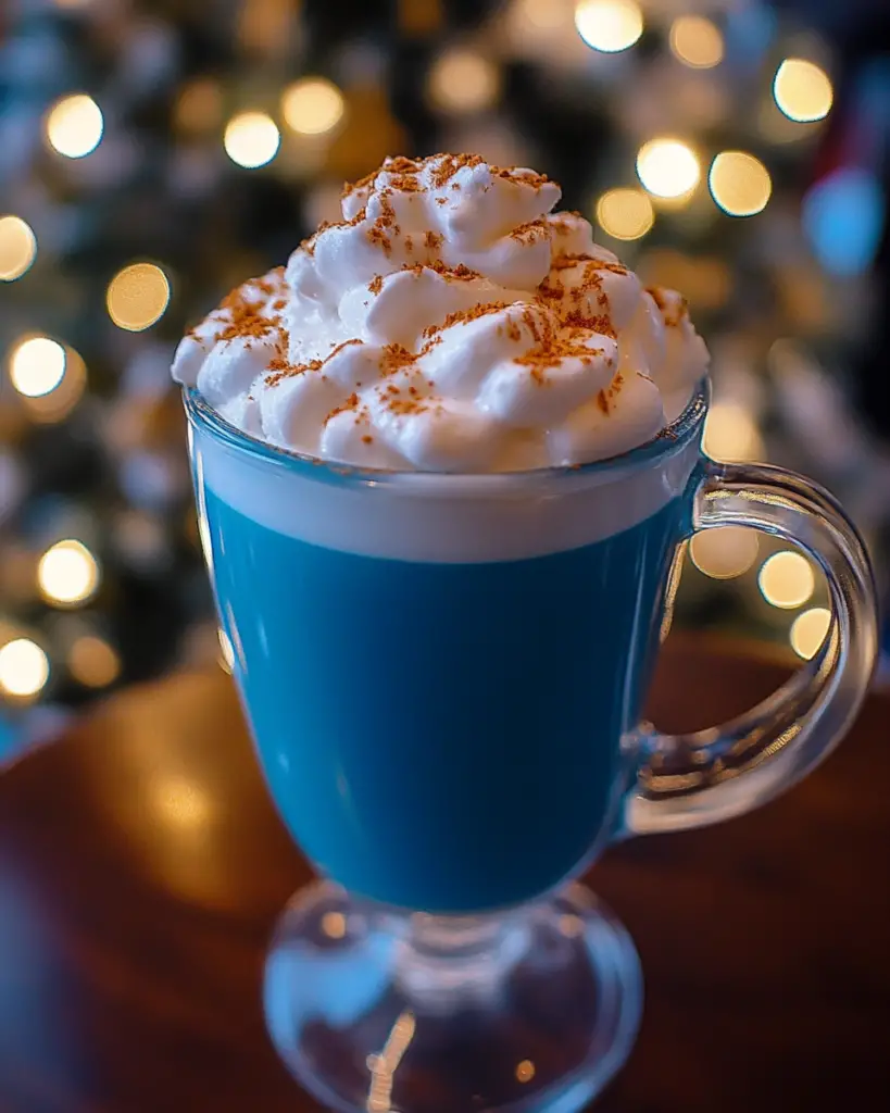 blue Christmas cocoa, holiday blue cocoa recipe, frosty blue cocoa, festive winter drinks, blue hot chocolate