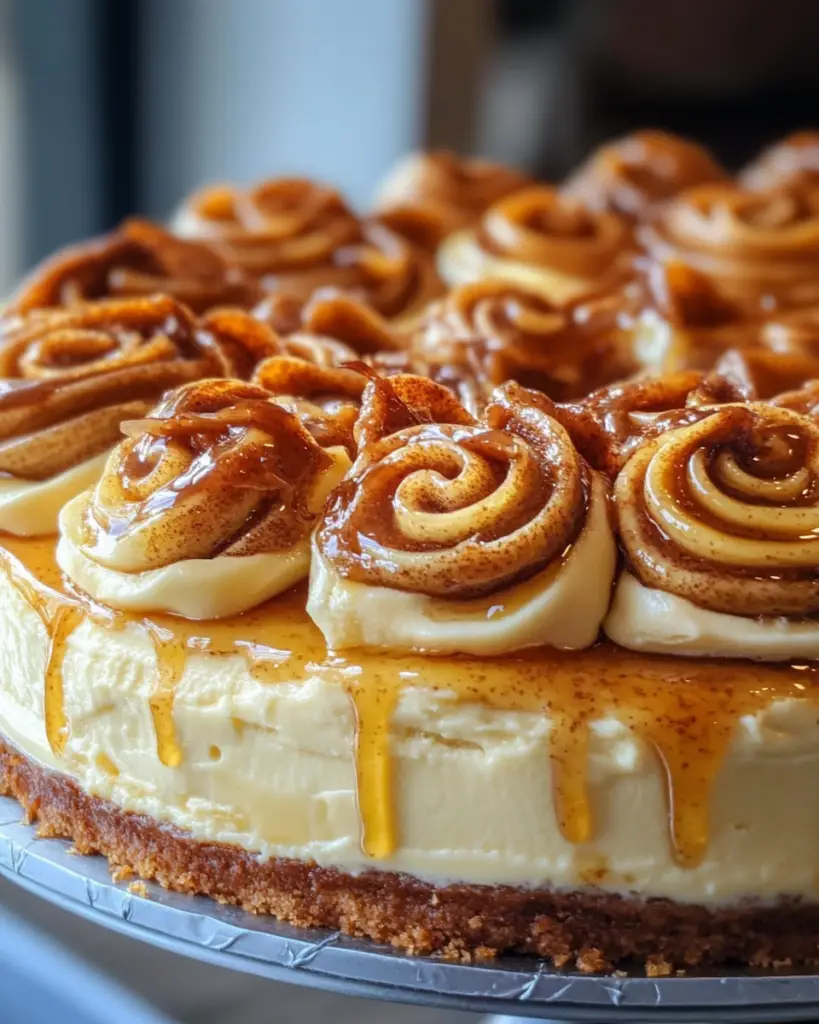 cinnamon cheesecake recipe, honeybun-inspired cheesecake, creamy cinnamon dessert, layered cheesecake with honey, indulgent cinnamon roll dessert