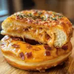 savory donut sandwich, cheesy donut melt, donut sandwich recipe, sweet and savory meal, cheddar cheese donut dish