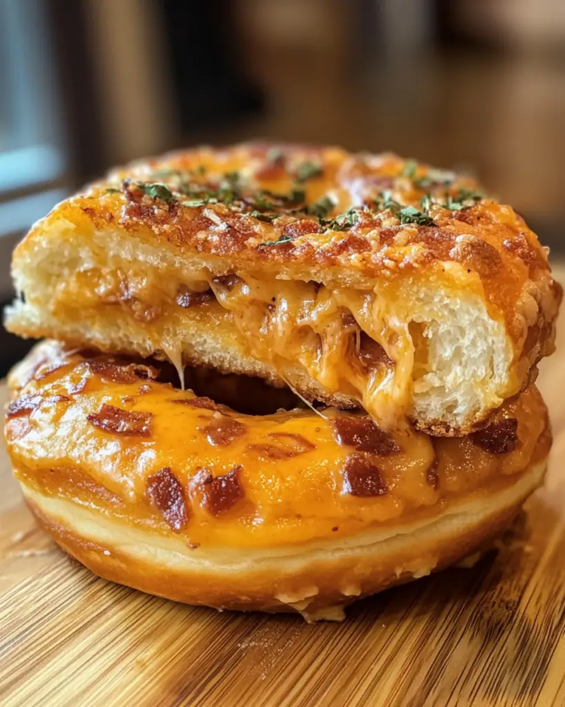 savory donut sandwich, cheesy donut melt, donut sandwich recipe, sweet and savory meal, cheddar cheese donut dish