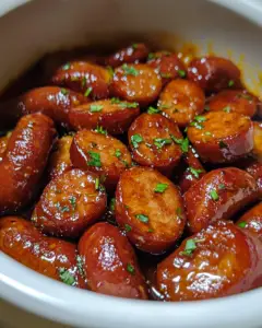 candied kielbasa slow cooker, sweet kielbasa recipe, glazed kielbasa, slow-cooked candied sausage, crockpot candied kielbasa, sausage in sweet sauce