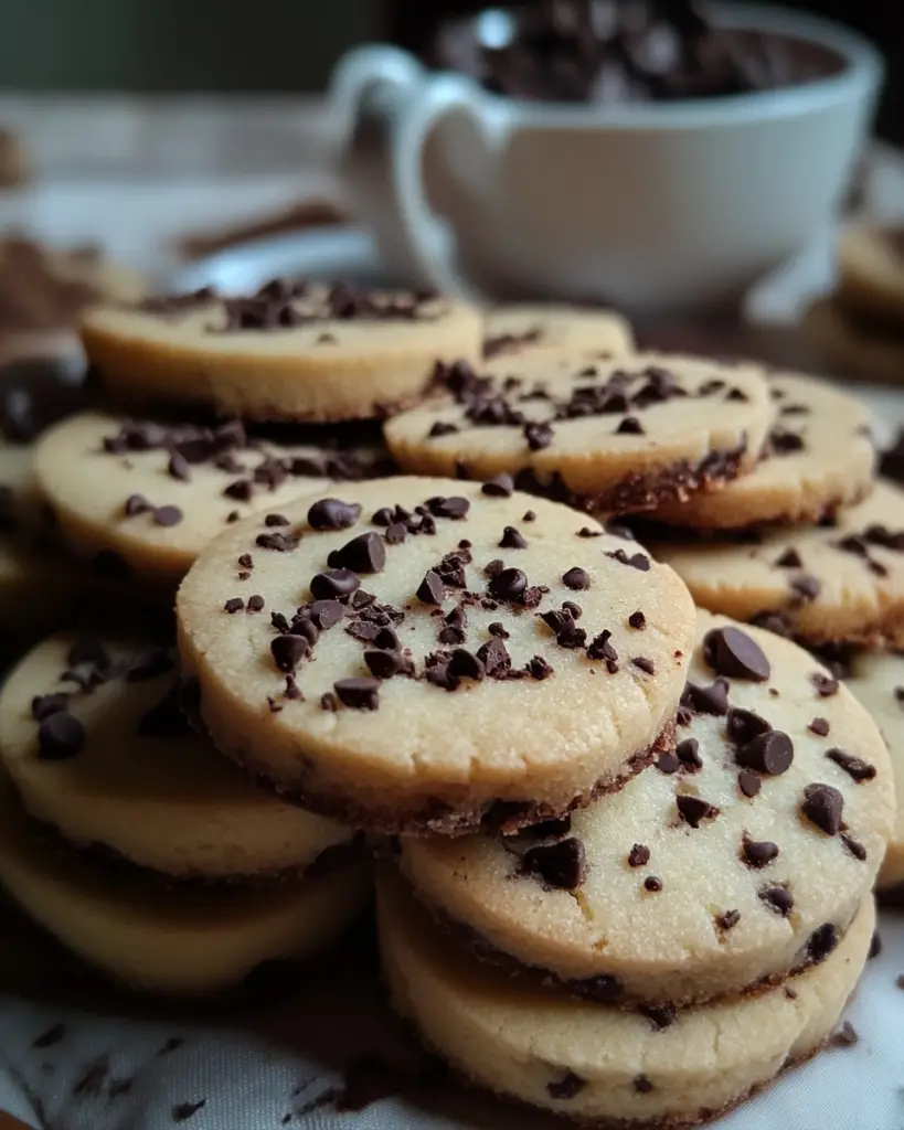 buttery shortbread cookies with chocolate chips, easy shortbread cookie recipe, chocolate chip cookie variation, crumbly chocolate chip shortbread