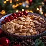 Holiday Chex Mix, Christmas party snack, festive snack mix, holiday-themed Chex Mix, Christmas snack ideas, holiday Chex recipes