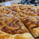 Dessert pizza recipe, sweet crescent roll ideas, cinnamon roll pizza, flaky dessert crust, cinnamon-sugar treat, crescent roll dessert pizza